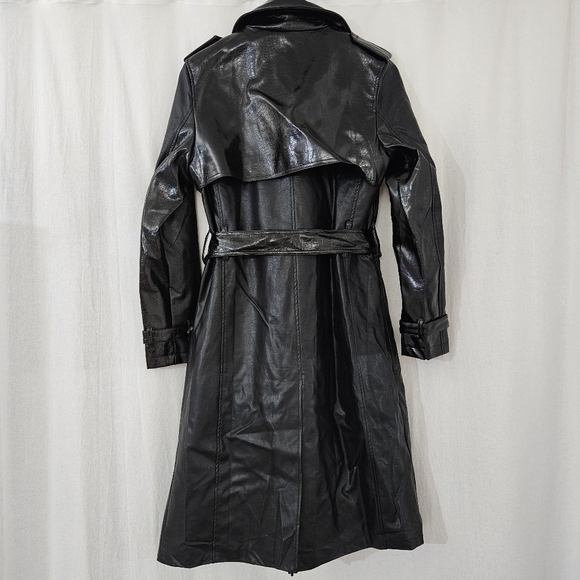 Apparis Priya Crocodile Embossed Faux Leather Trench Coat in Black Size M - Picture 5 of 9